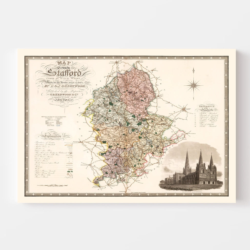 Vintage Map of Stafford England, 1830