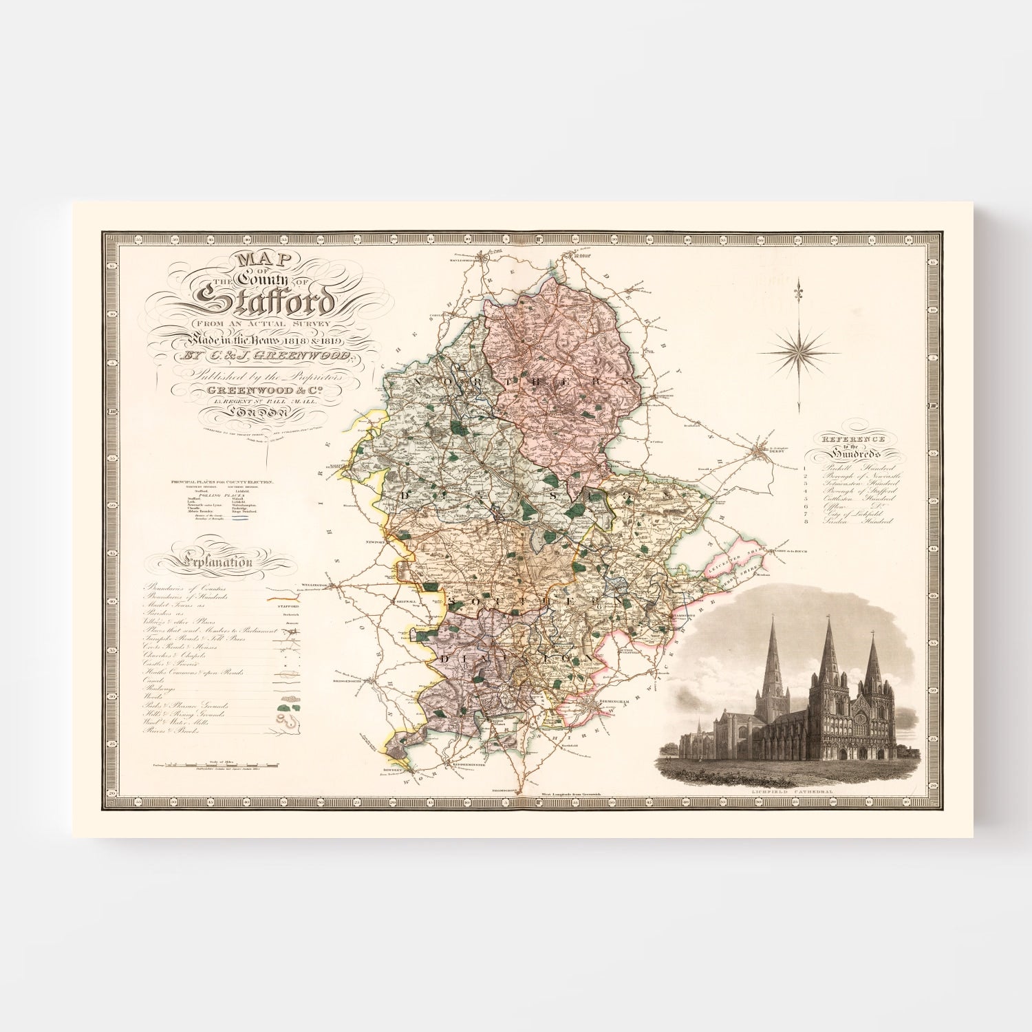 Vintage Map of Stafford England, 1830