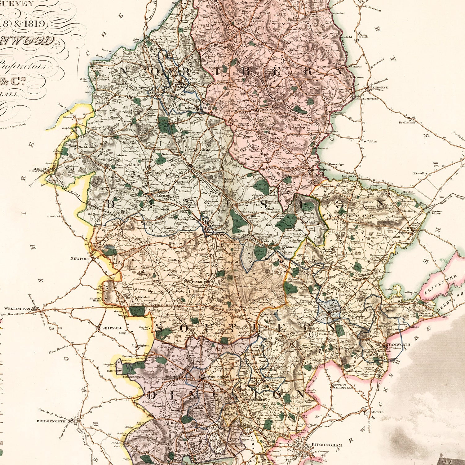 Vintage Map of Stafford England, 1830