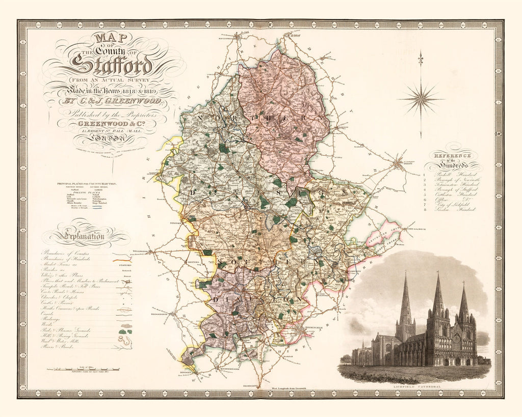 Vintage Map of Stafford England, 1830