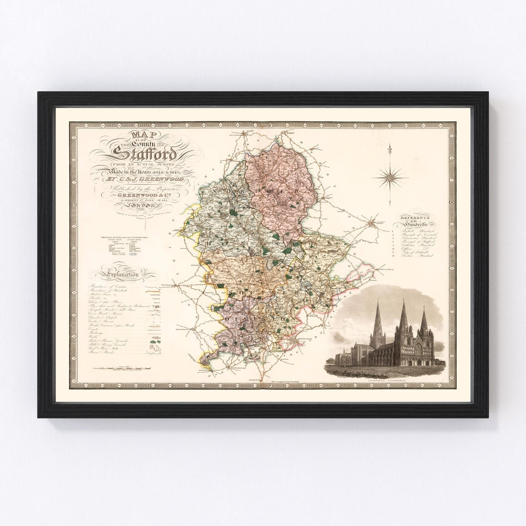 Vintage Map of Stafford England, 1830
