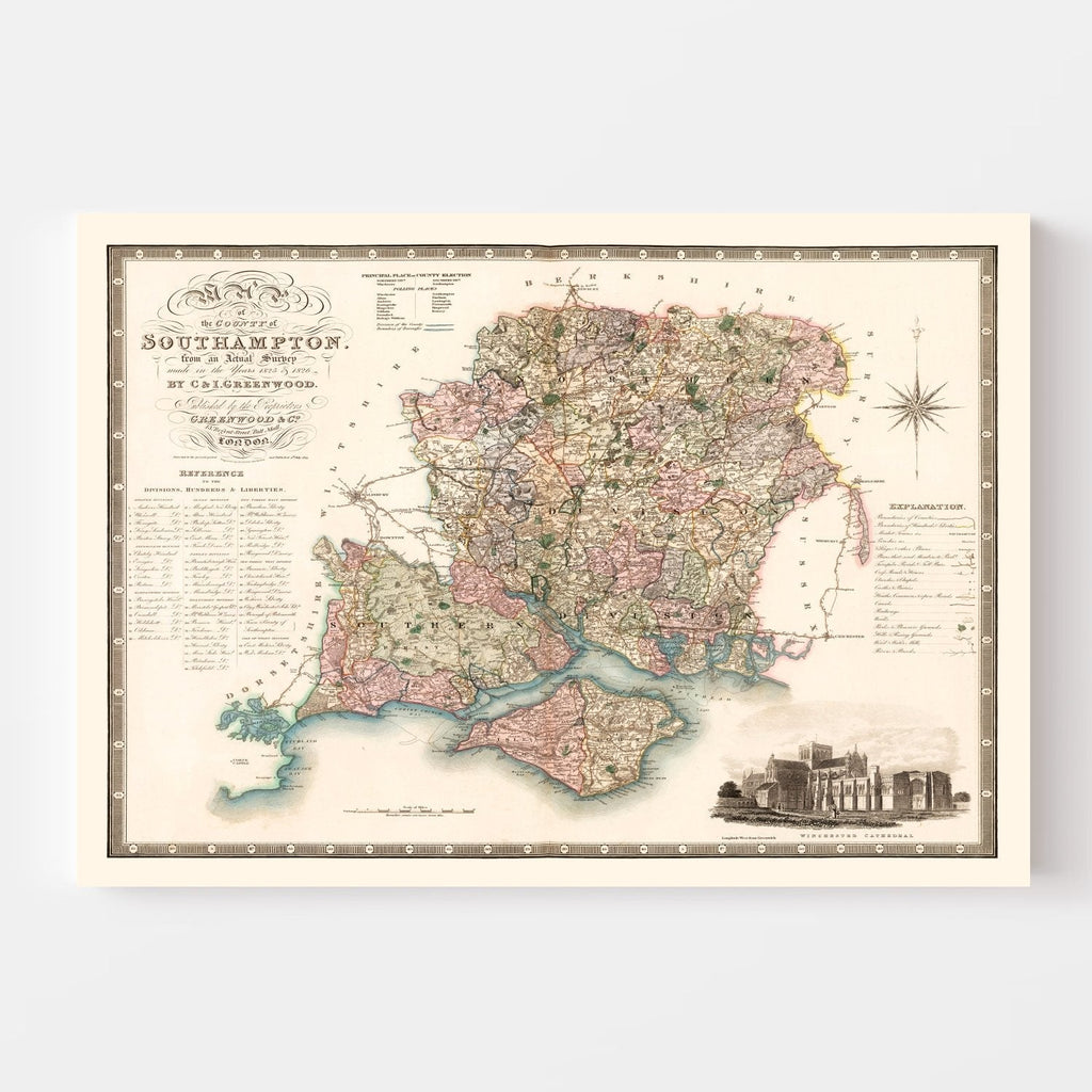 Vintage Map of Southampton England, 1829