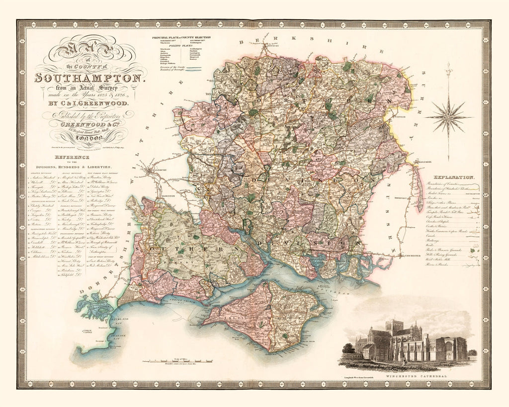 Vintage Map of Southampton England, 1829