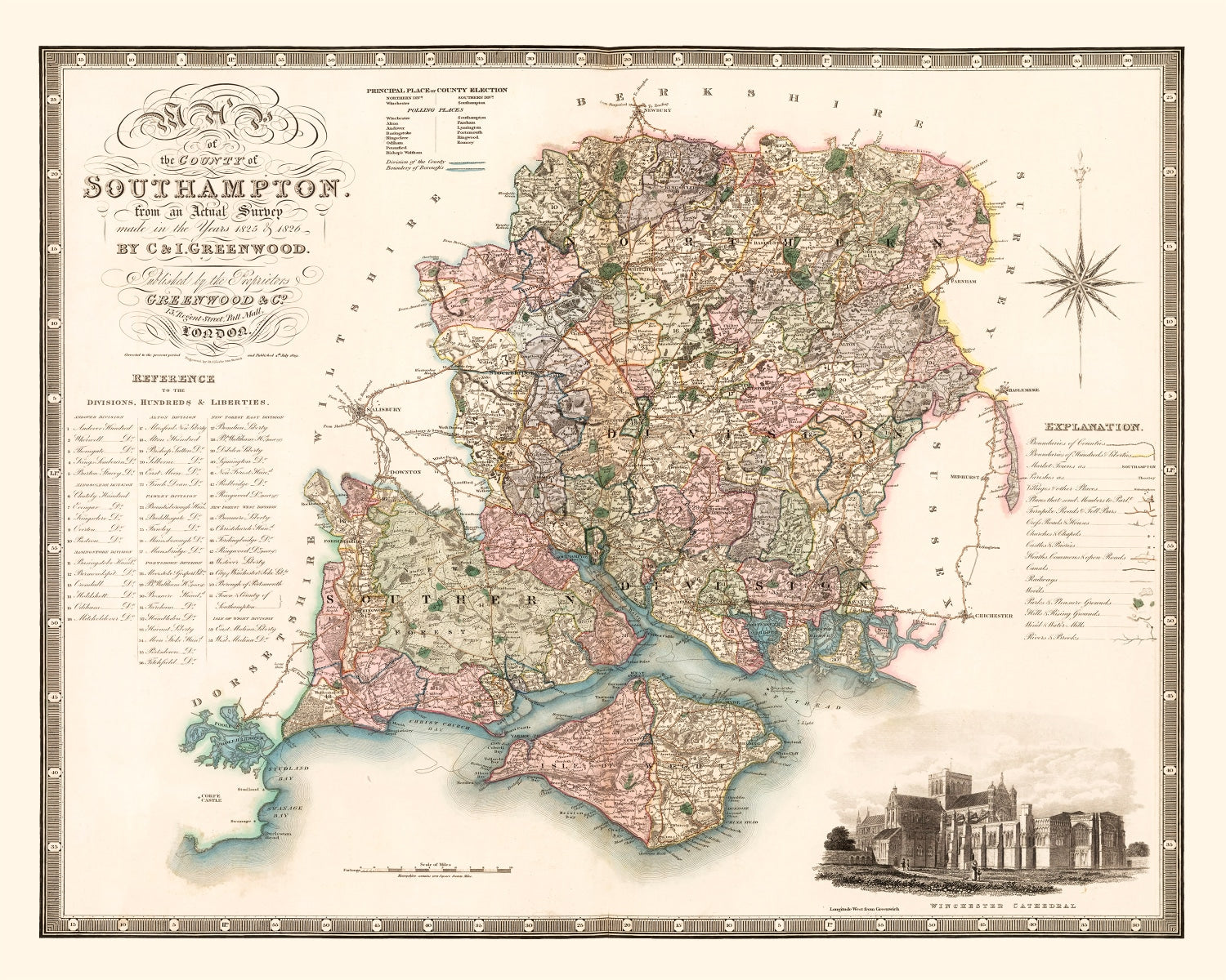 Vintage Map of Southampton England, 1829