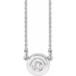 14K White Gold 1/4 CT Natural Diamond Bezel-Set Solitaire 18" Necklace