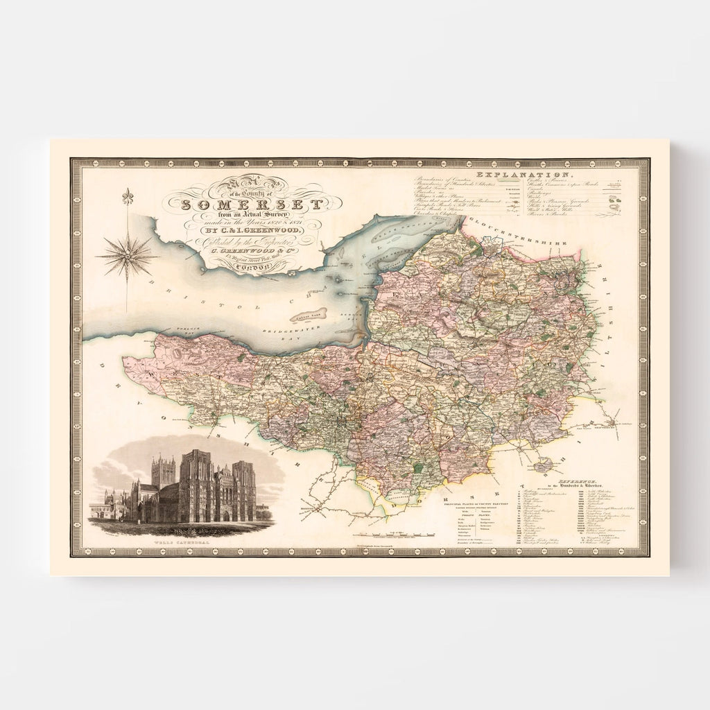 Vintage Map of Somerset England, 1829