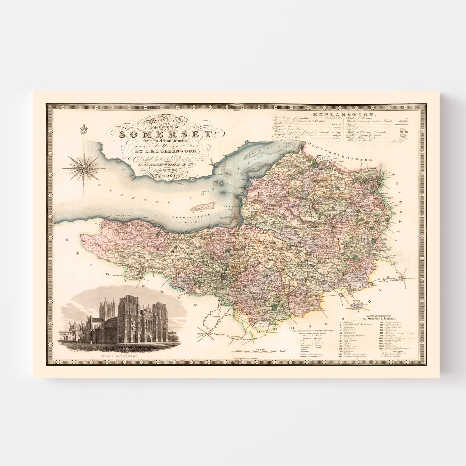 Vintage Map of Somerset England, 1829