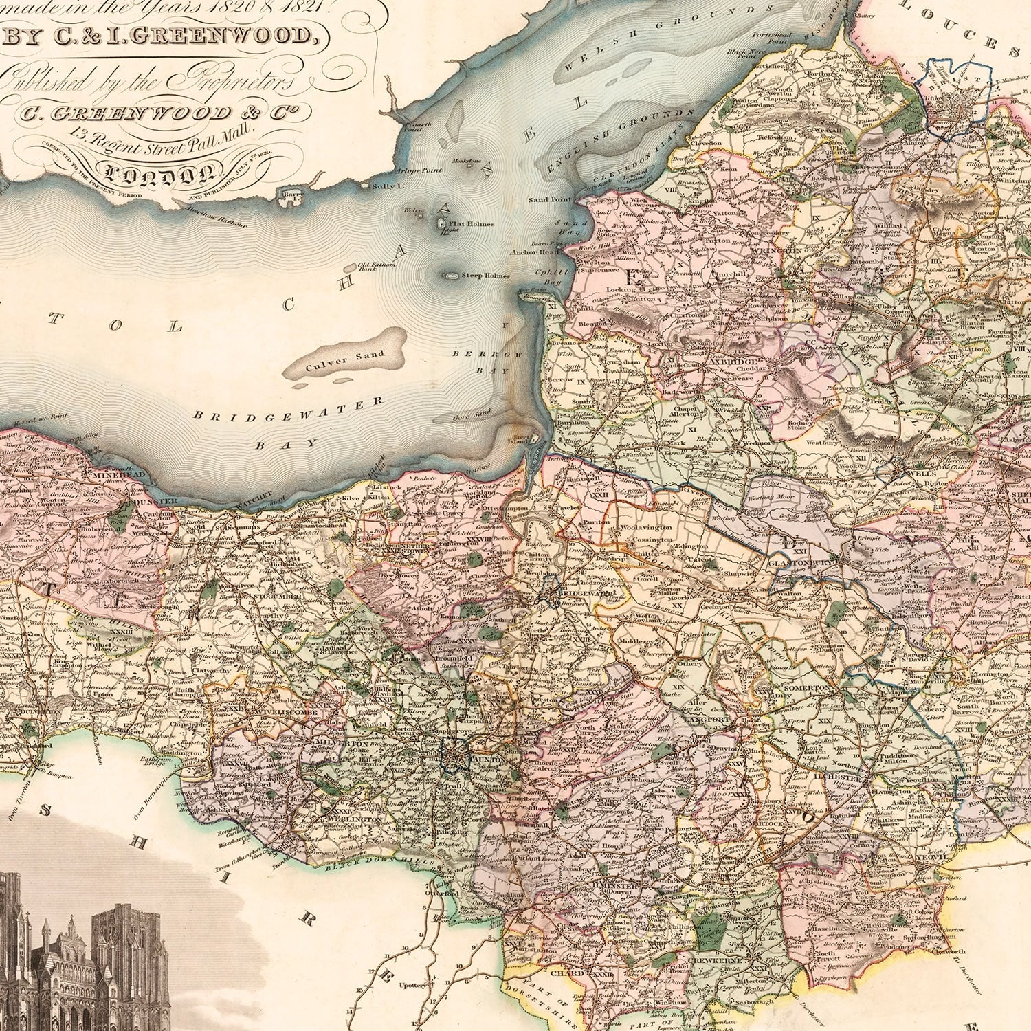 Vintage Map of Somerset England, 1829