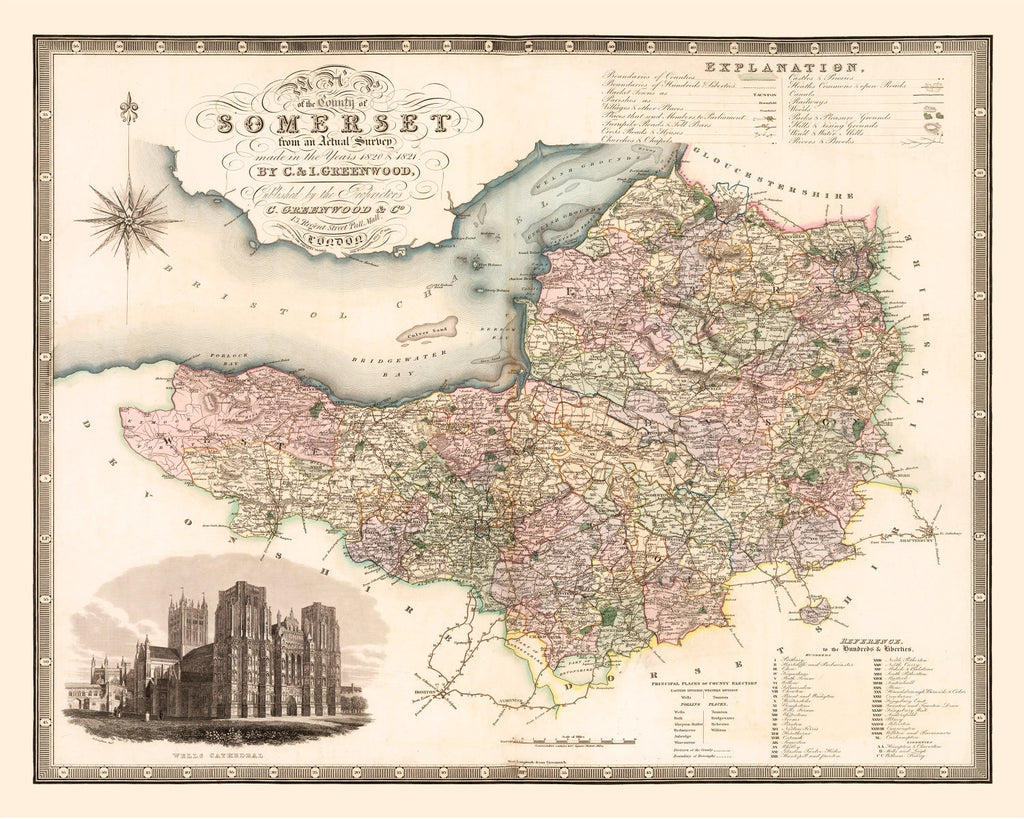 Vintage Map of Somerset England, 1829
