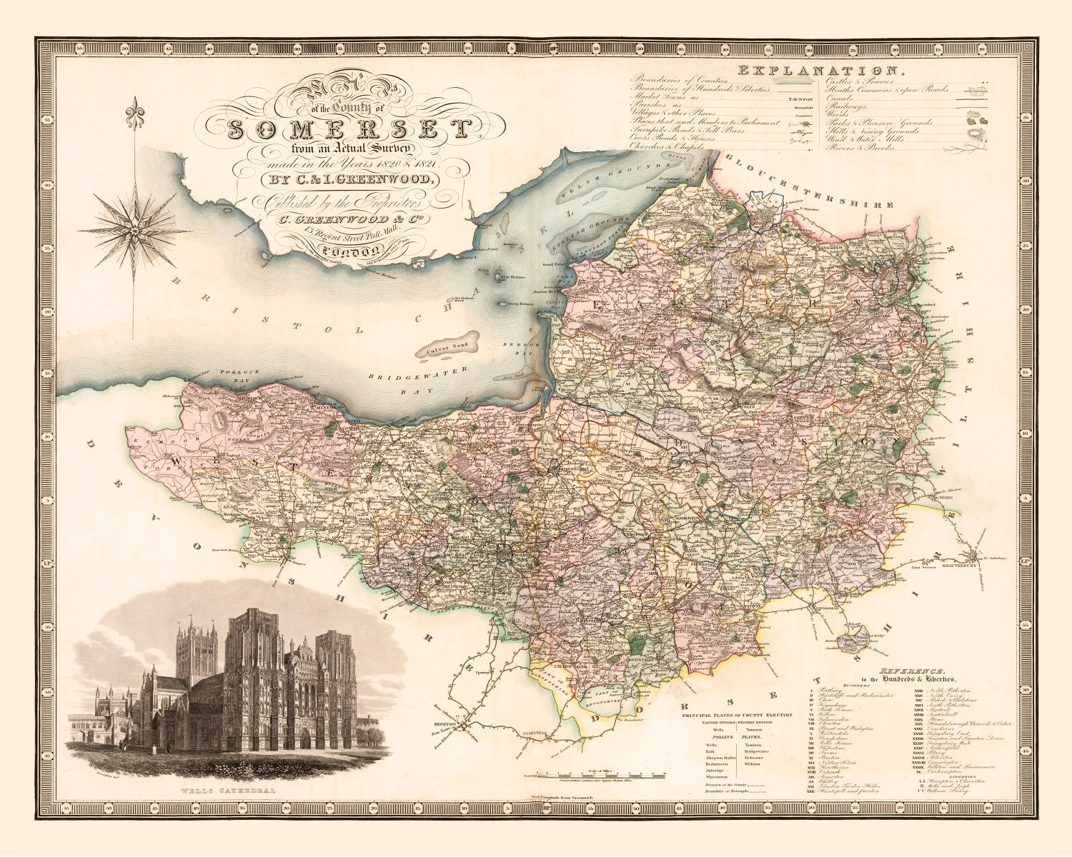Vintage Map of Somerset England, 1829