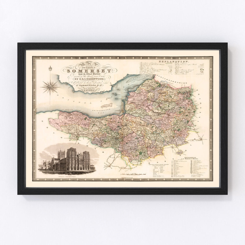 Vintage Map of Somerset England, 1829