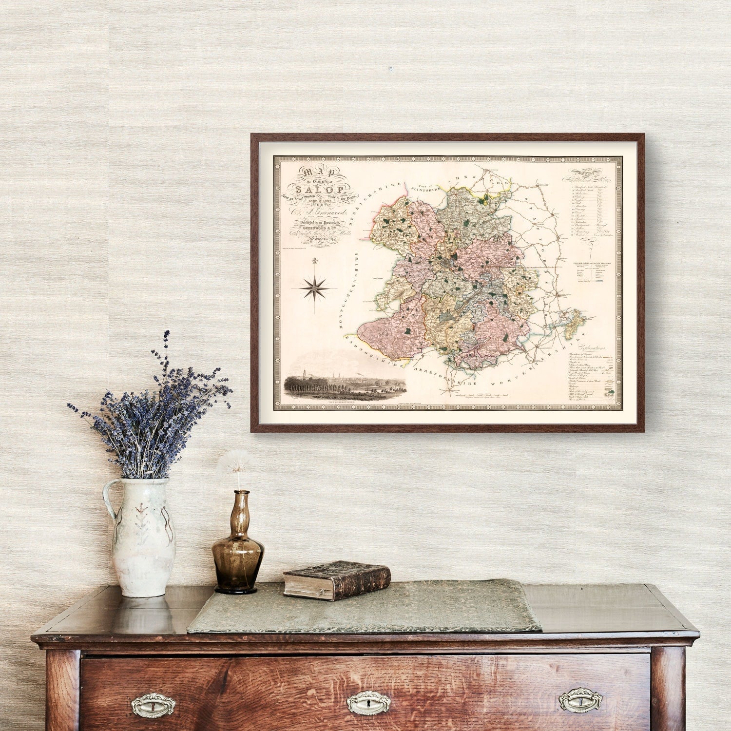 Vintage Map of Salop England, 1830
