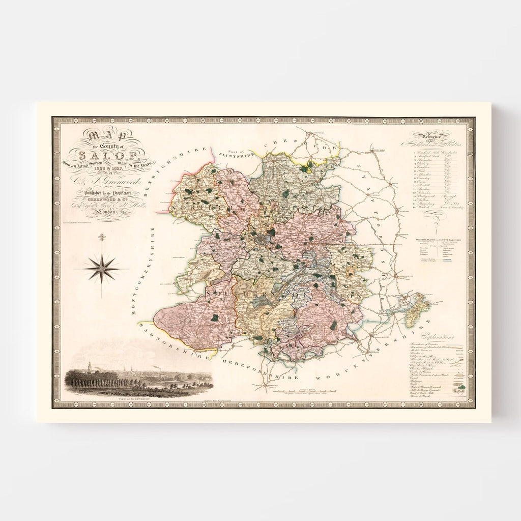 Vintage Map of Salop England, 1830