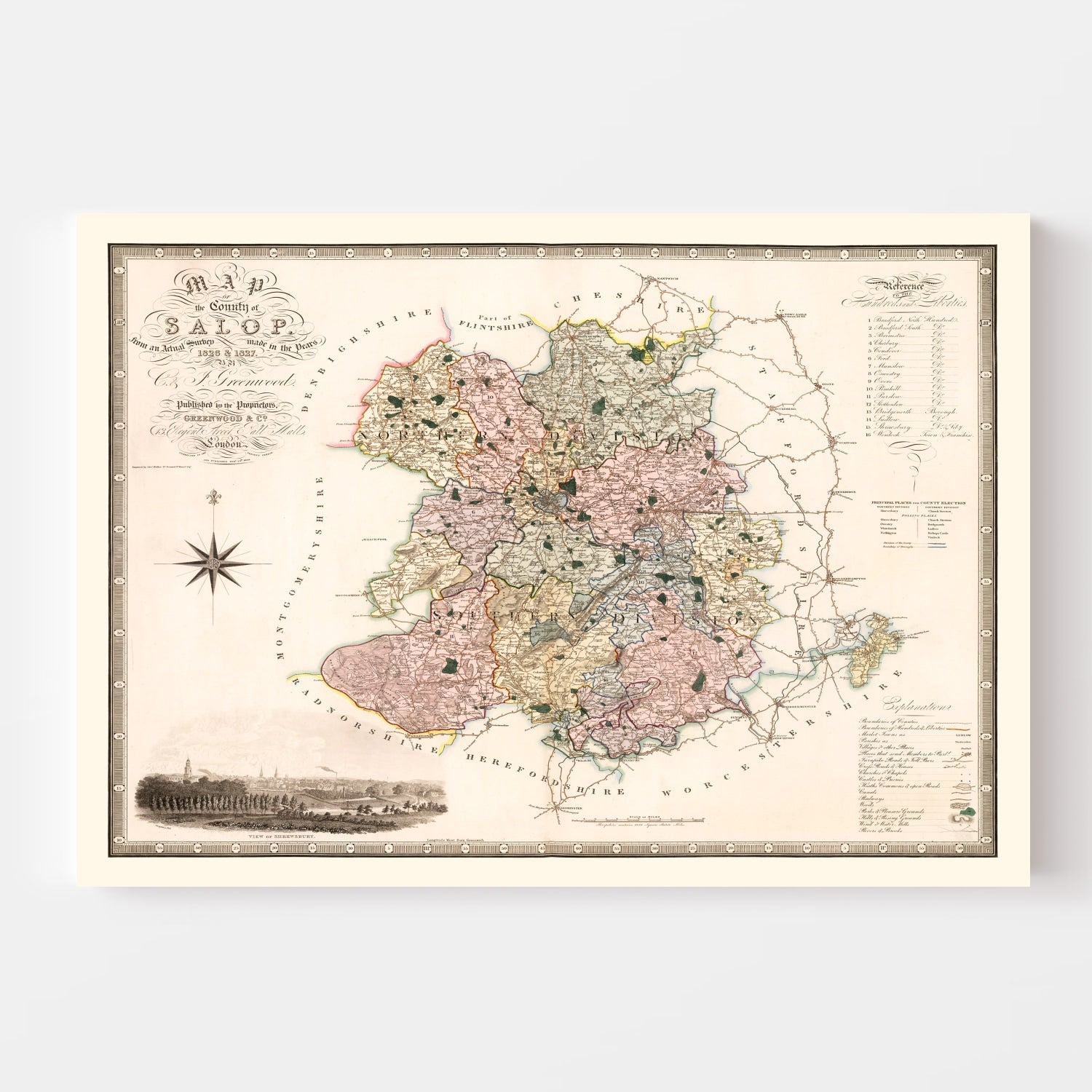 Vintage Map of Salop England, 1830