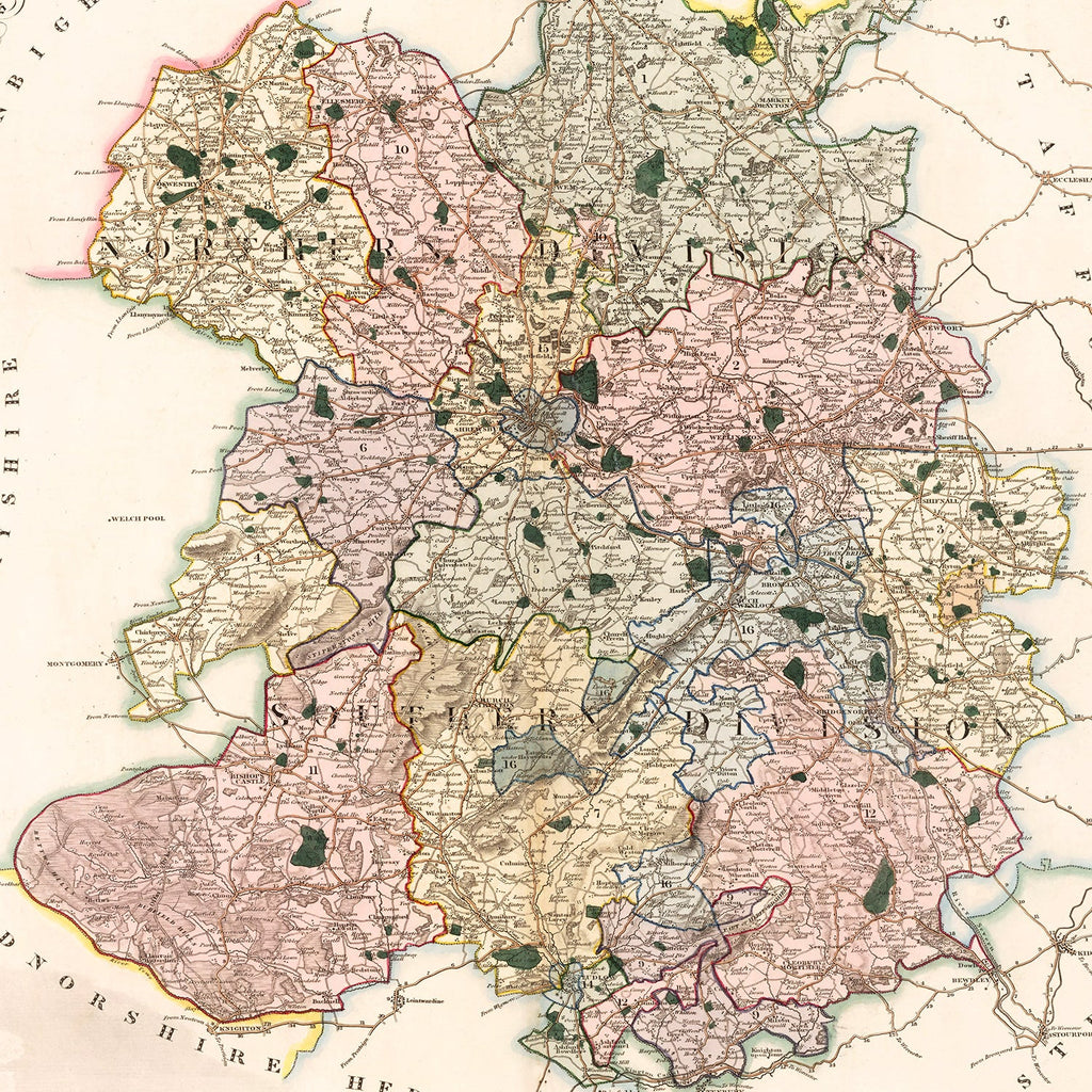 Vintage Map of Salop England, 1830