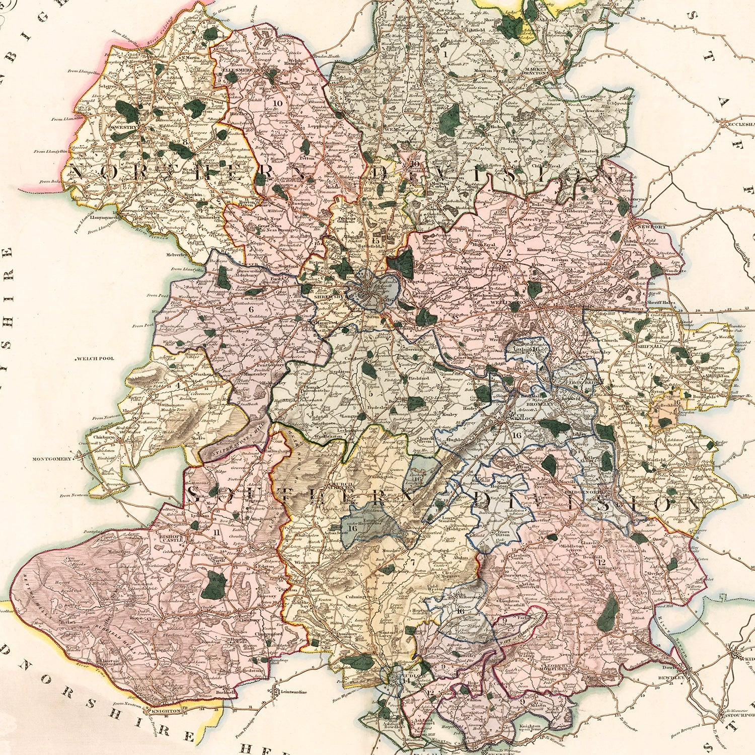 Vintage Map of Salop England, 1830