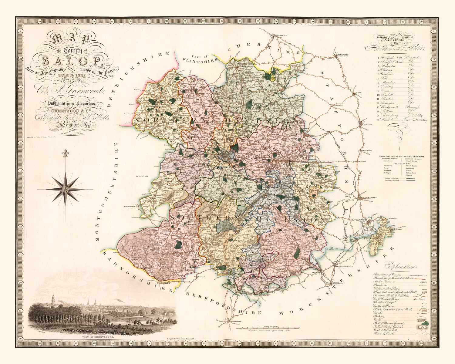 Vintage Map of Salop England, 1830