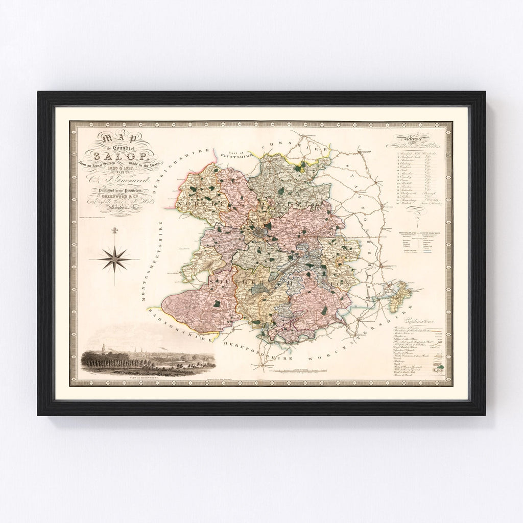 Vintage Map of Salop England, 1830