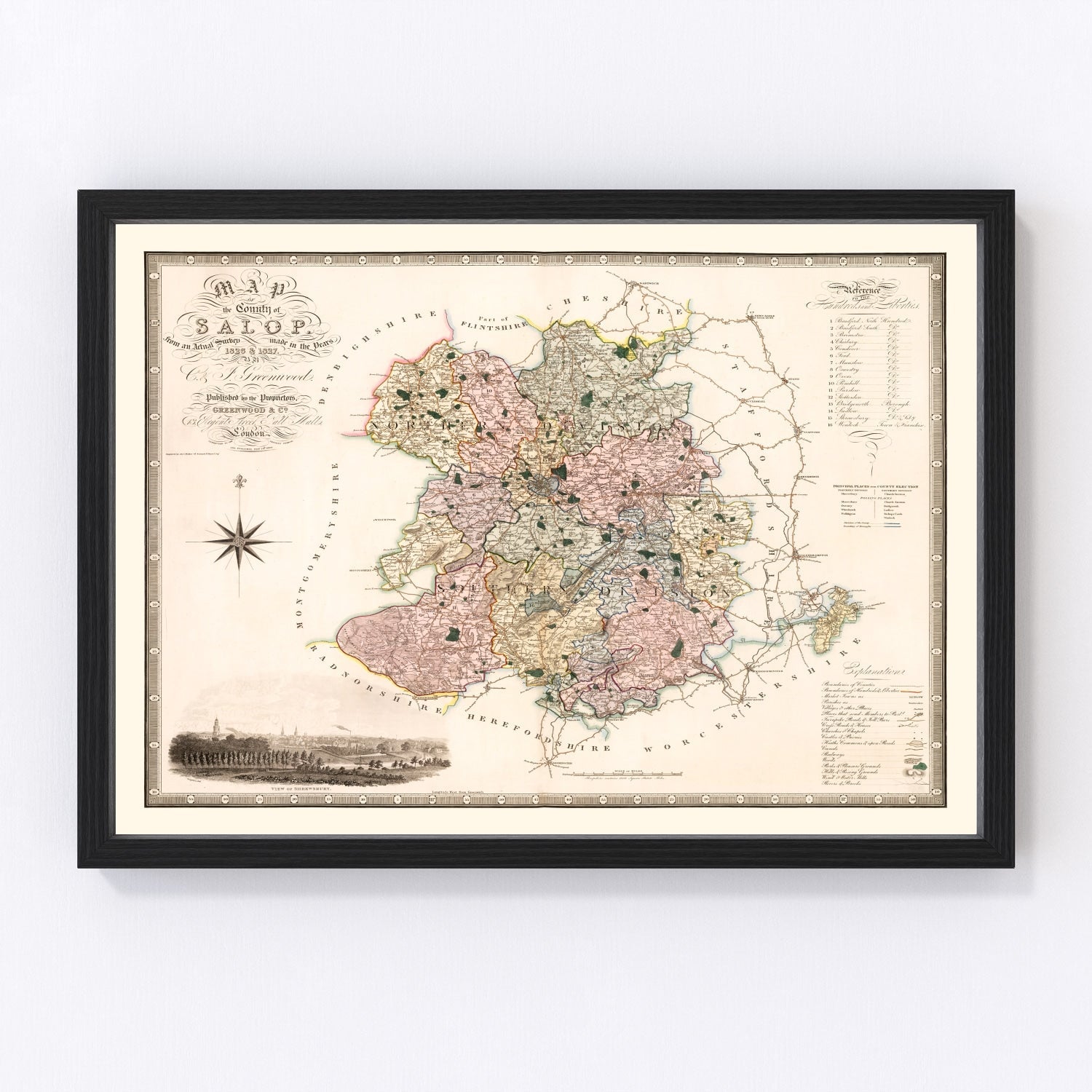 Vintage Map of Salop England, 1830
