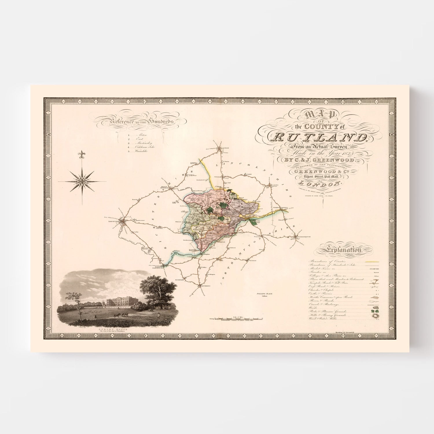 Vintage Map of Rutland England, 1831