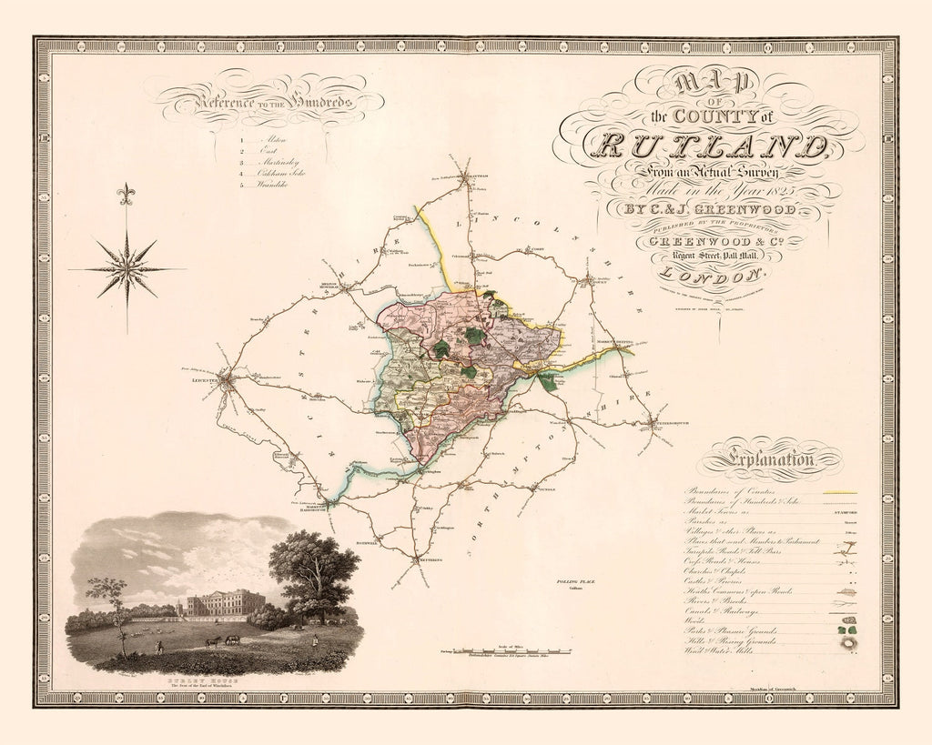 Vintage Map of Rutland England, 1831