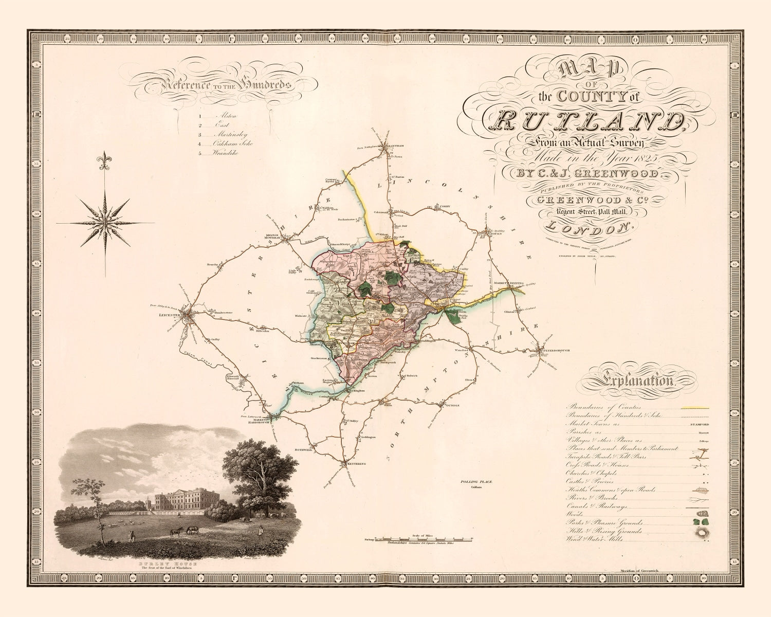Vintage Map of Rutland England, 1831