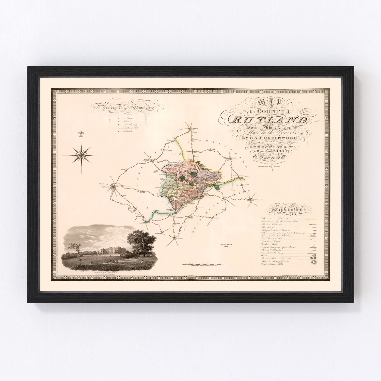 Vintage Map of Rutland England, 1831