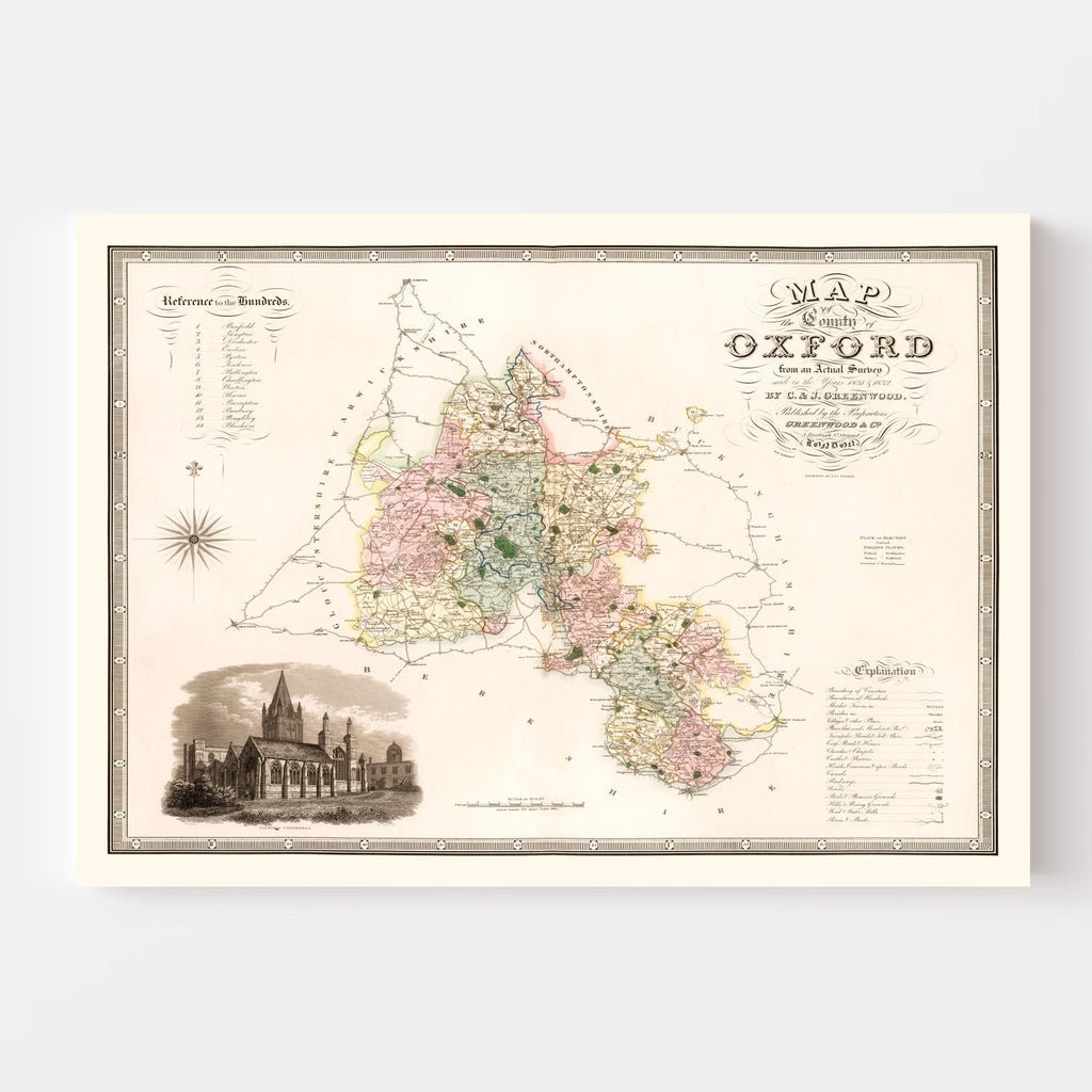 Vintage Map of Oxford England, 1834