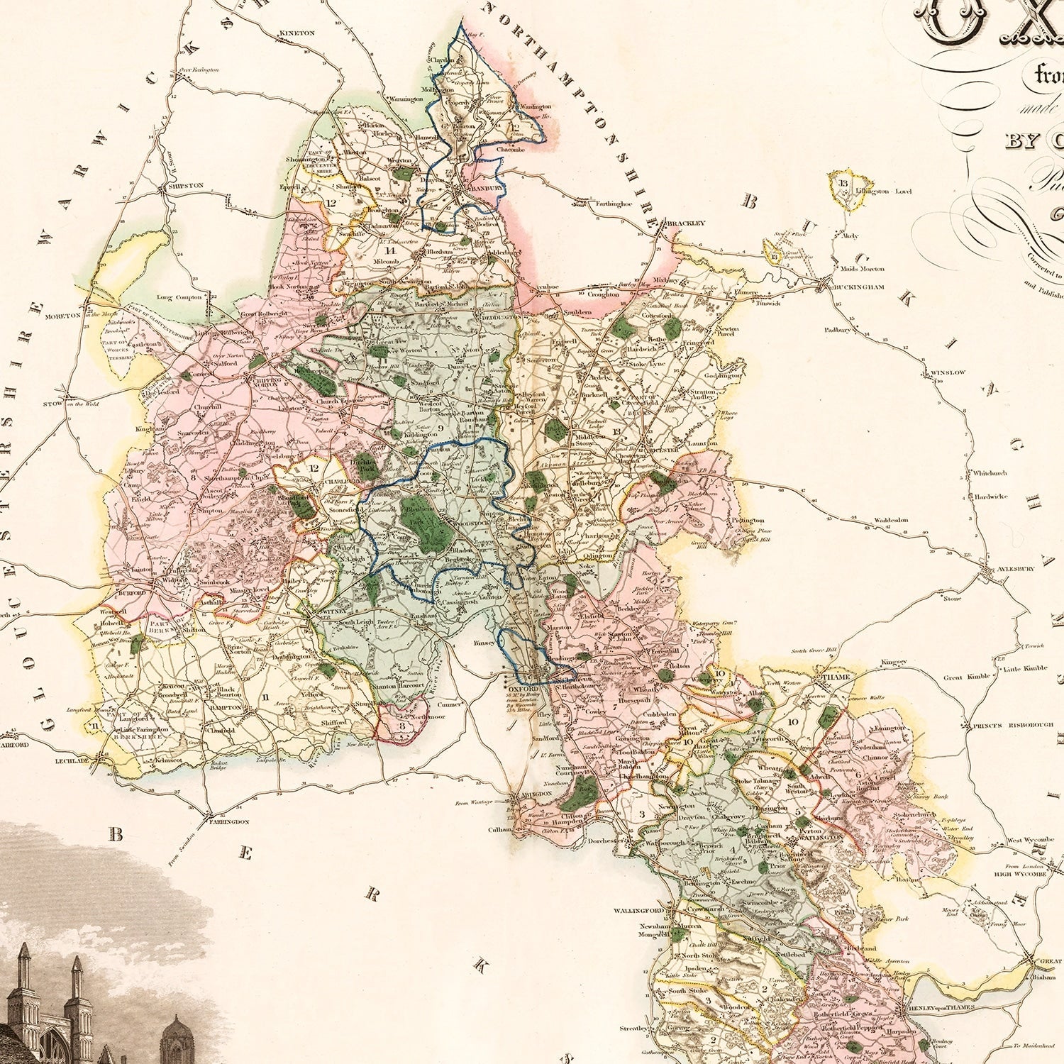 Vintage Map of Oxford England, 1834
