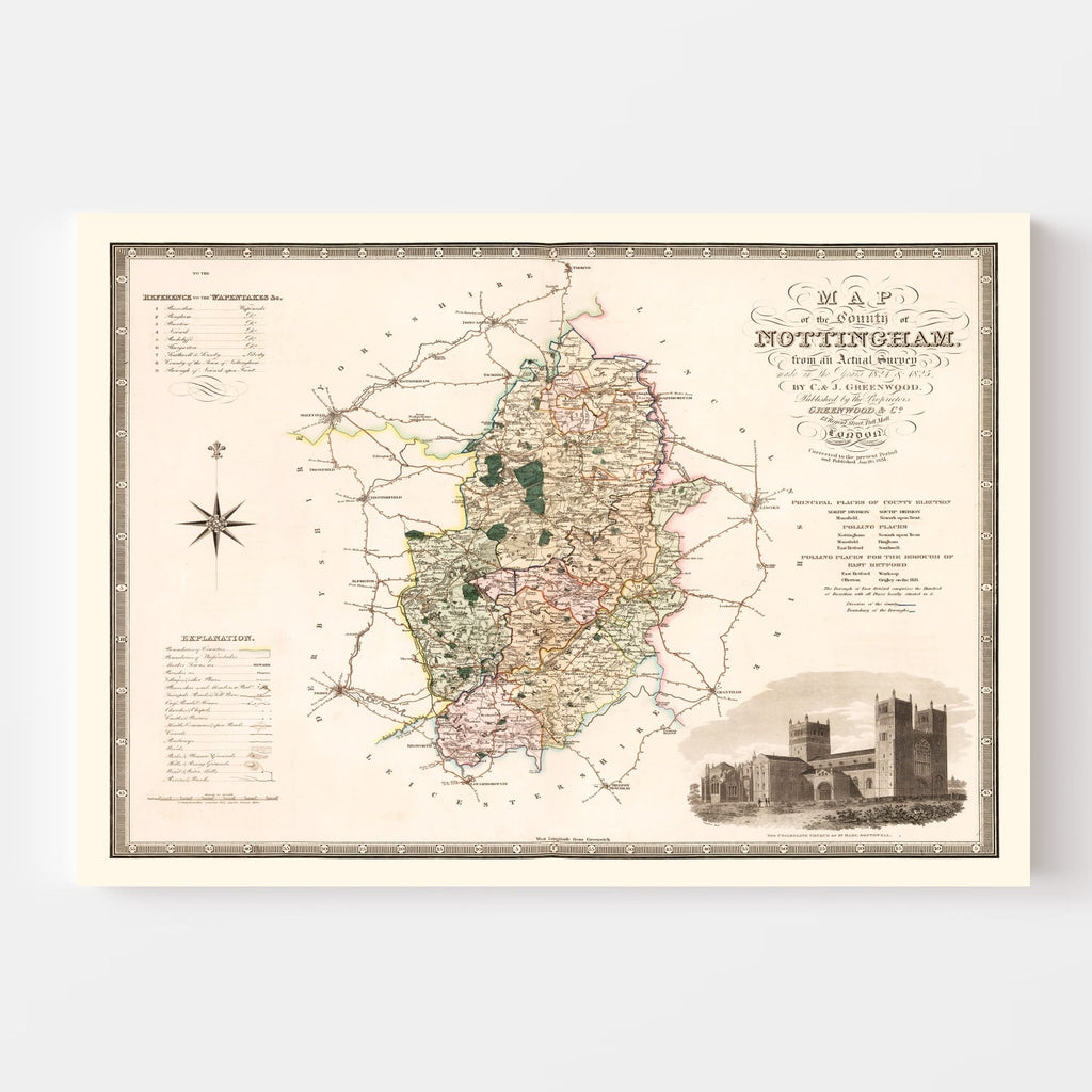 Vintage Map of Nottingham England, 1831