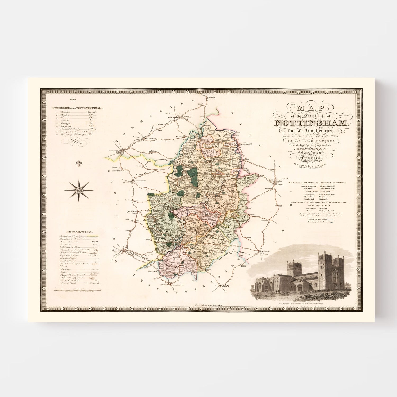 Vintage Map of Nottingham England, 1831