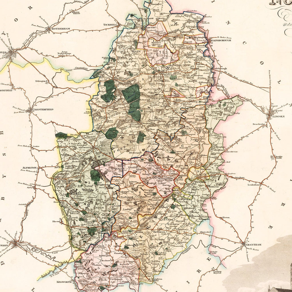Vintage Map of Nottingham England, 1831