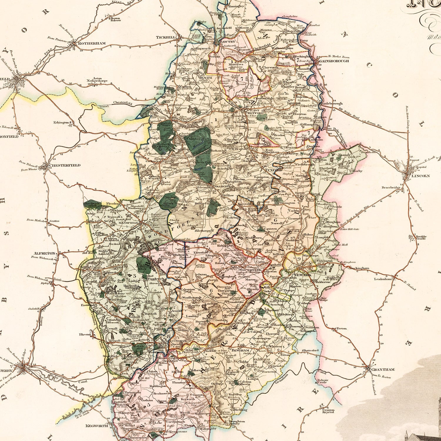 Vintage Map of Nottingham England, 1831