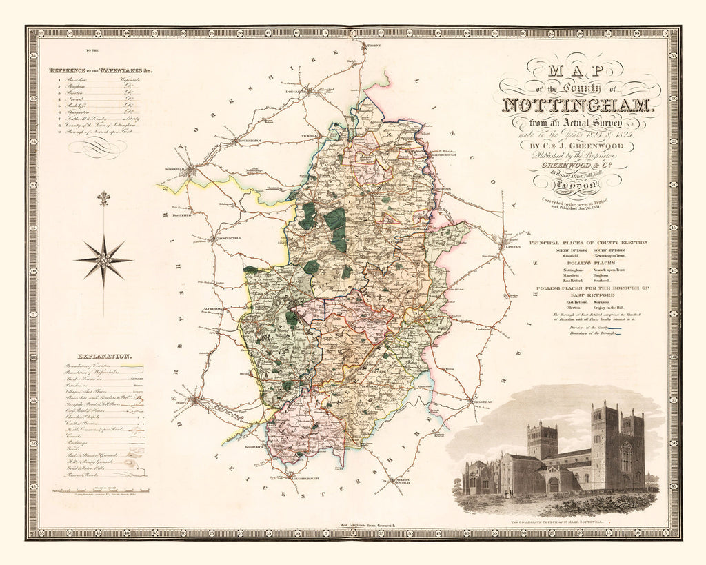 Vintage Map of Nottingham England, 1831
