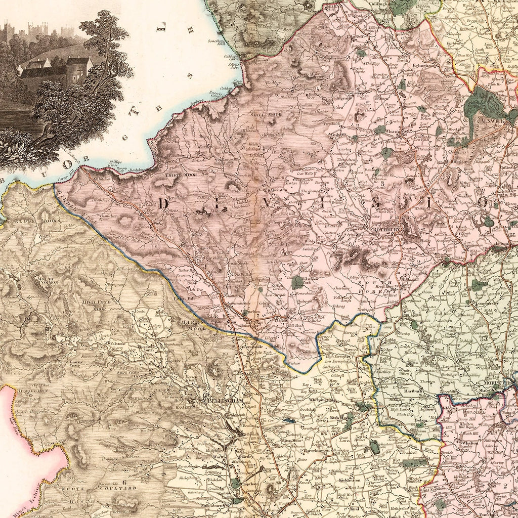 Vintage Map of Northumberland England, 1831