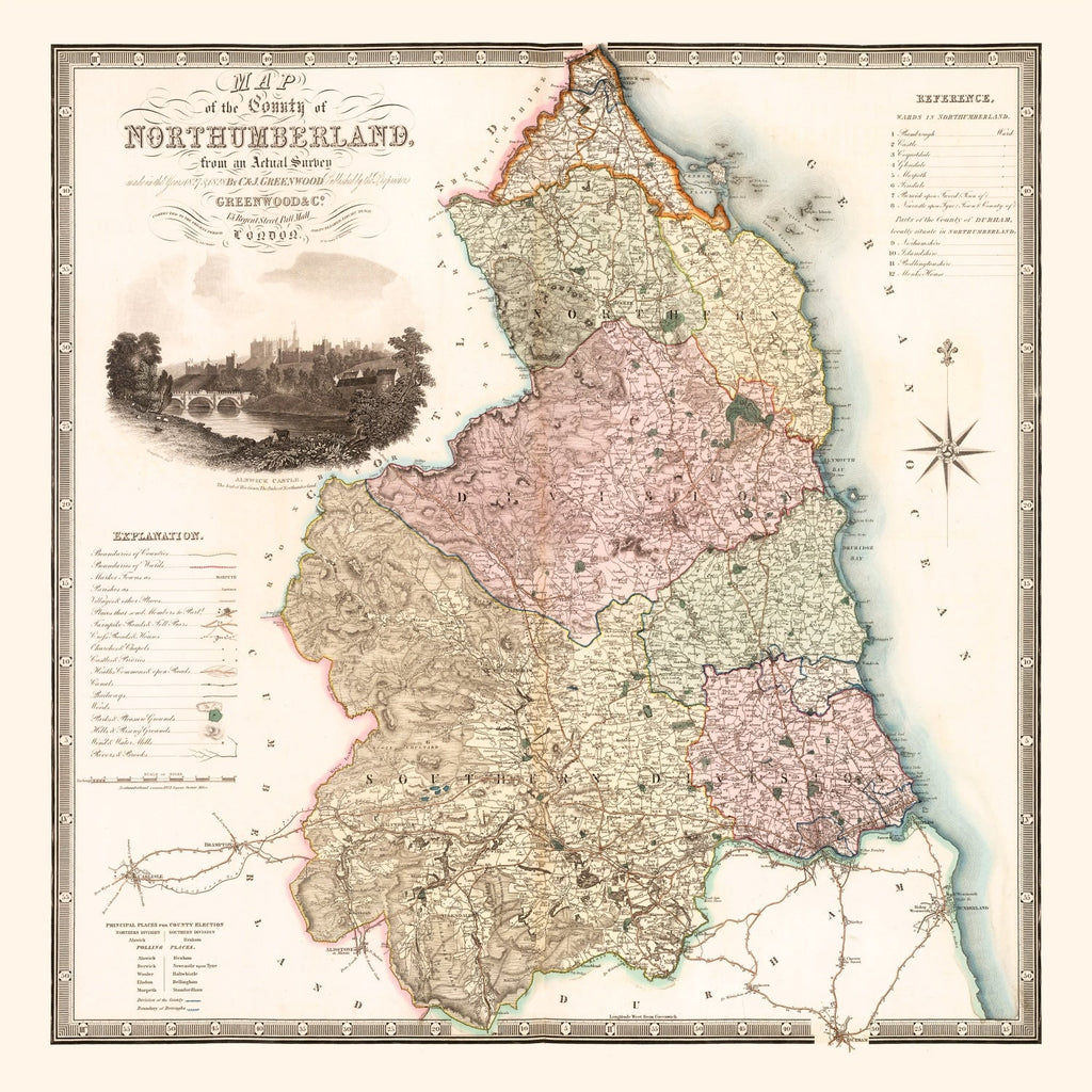 Vintage Map of Northumberland England, 1831
