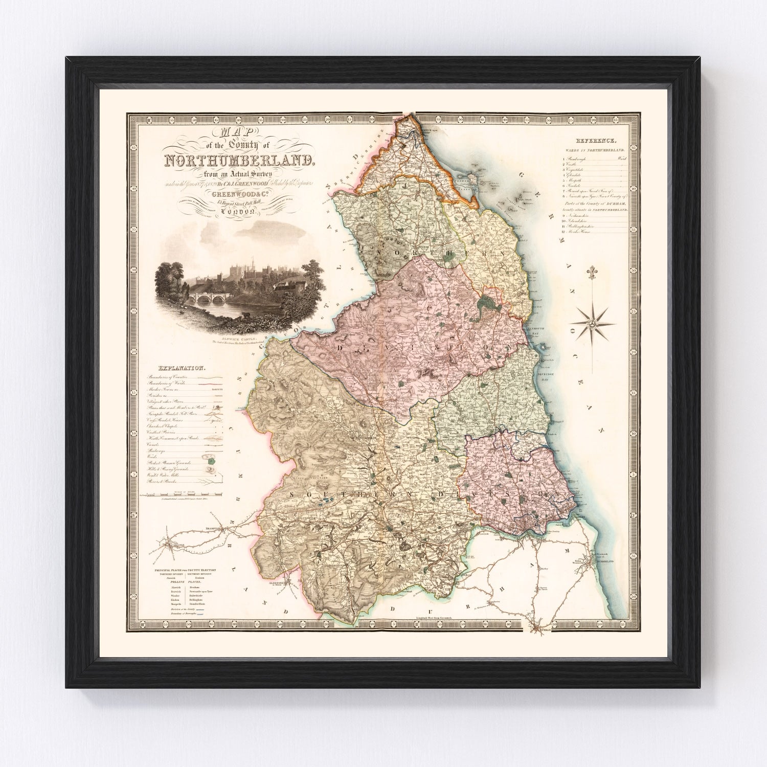Vintage Map of Northumberland England, 1831