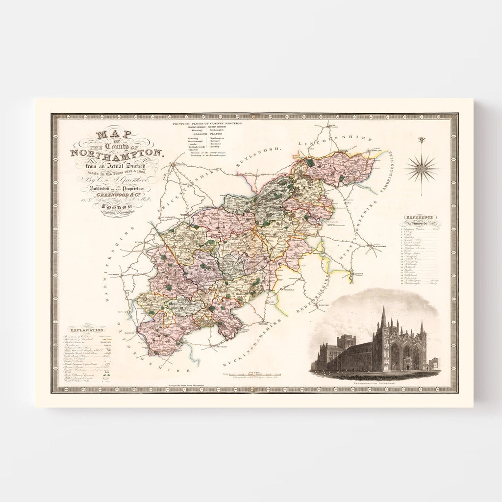 Vintage Map of Northampton England, 1830