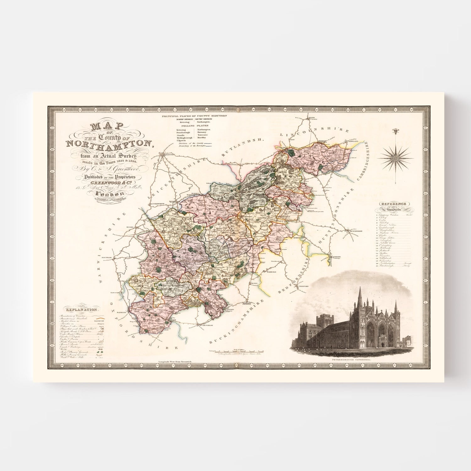 Vintage Map of Northampton England, 1830