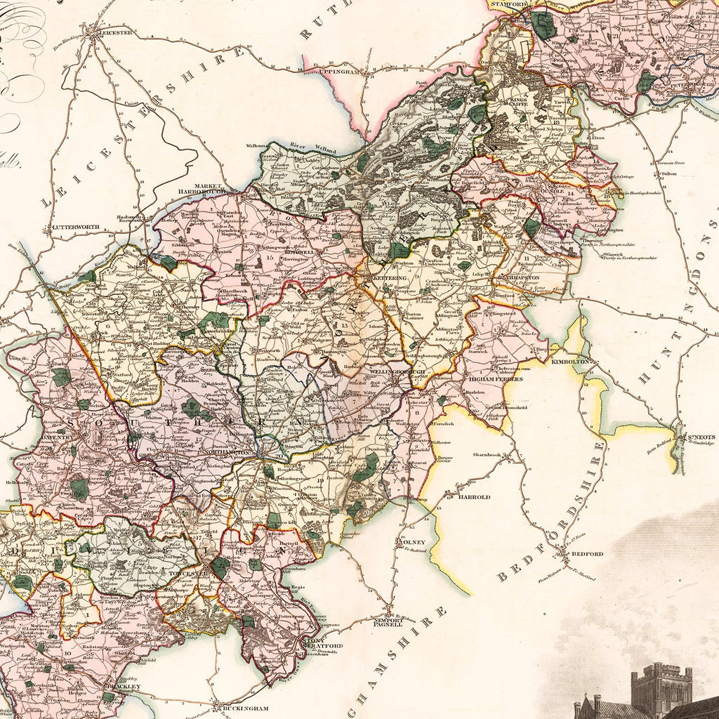 Vintage Map of Northampton England, 1830
