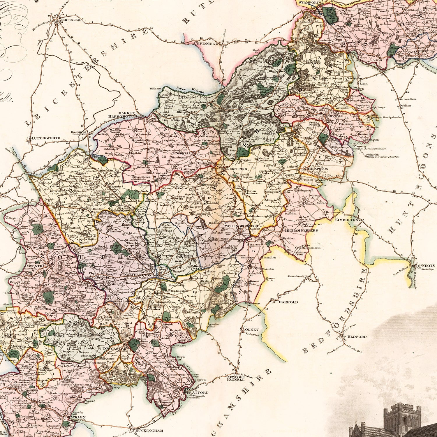 Vintage Map of Northampton England, 1830
