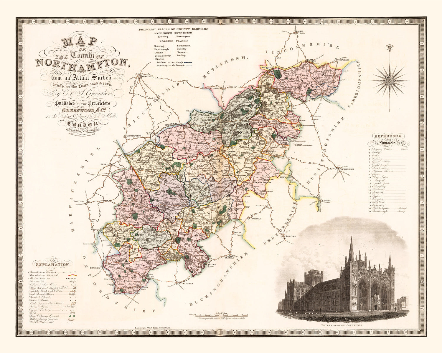 Vintage Map of Northampton England, 1830
