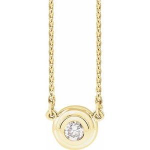 14K Yellow Gold 1/4 CT Natural Diamond Bezel-Set Solitaire 18" Necklace
