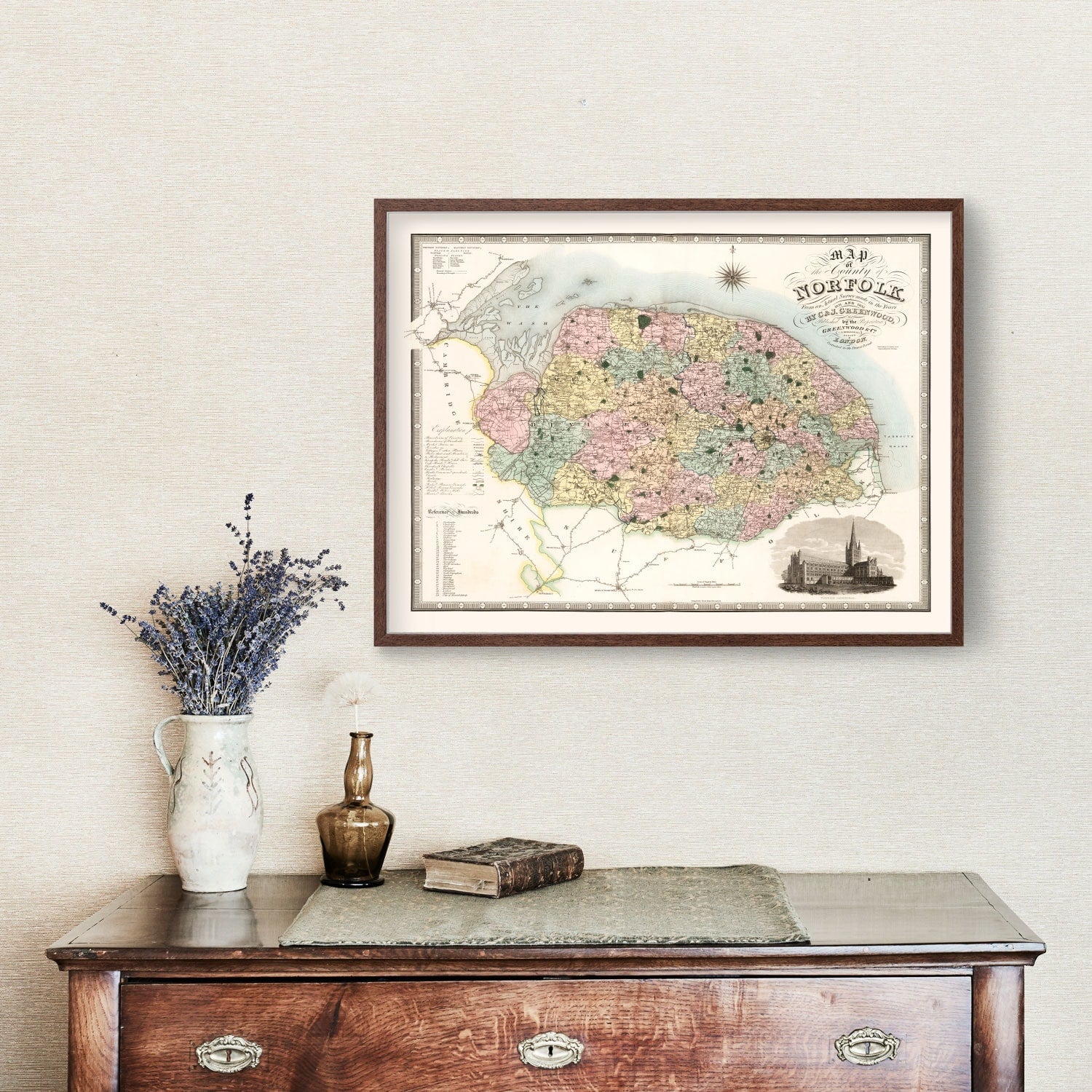 Vintage Map of Norfolk England, 1834