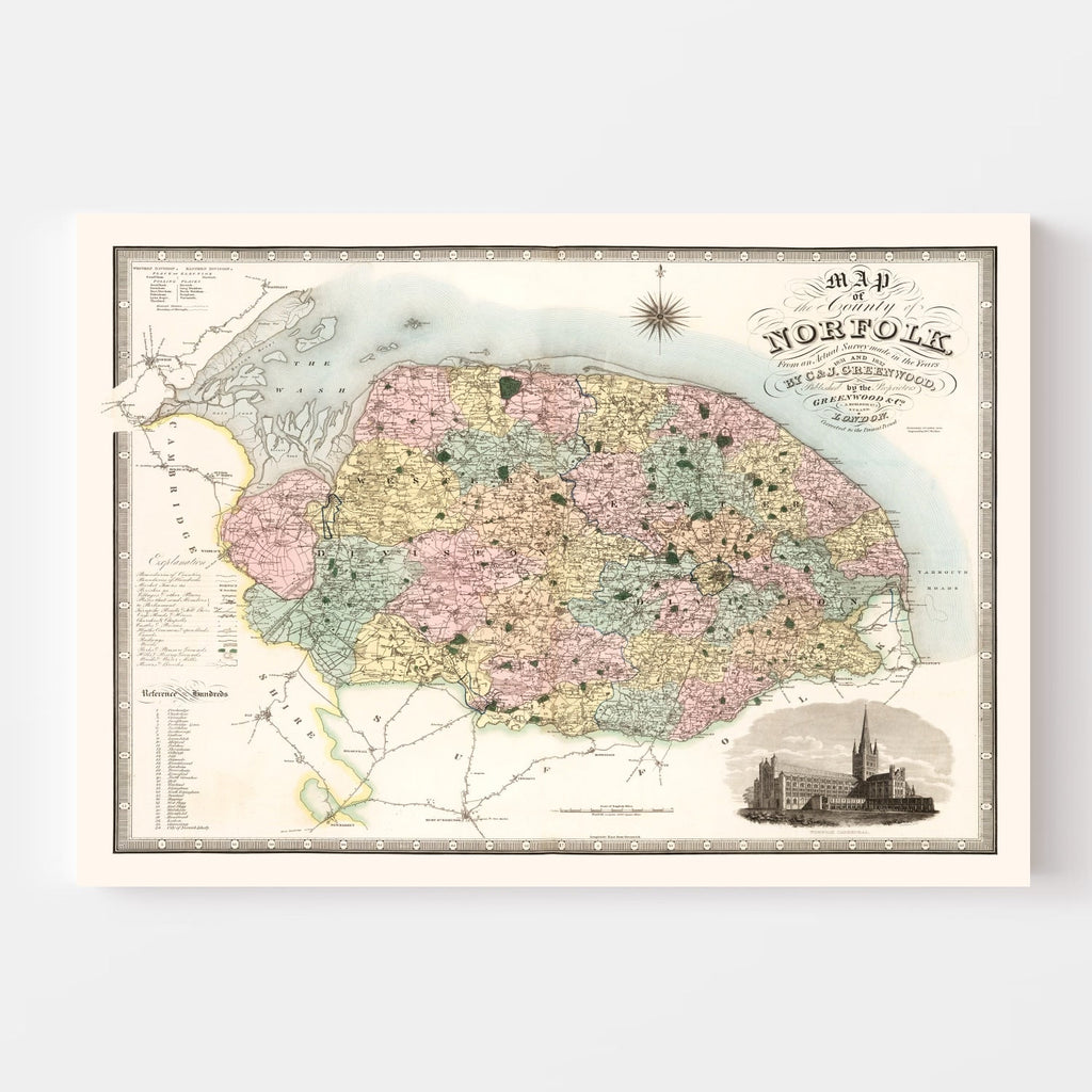 Vintage Map of Norfolk England, 1834