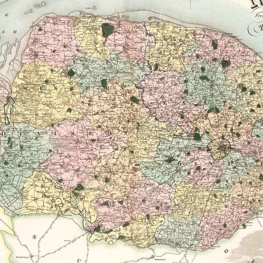 Vintage Map of Norfolk England, 1834