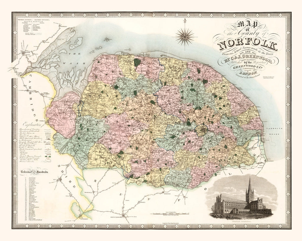 Vintage Map of Norfolk England, 1834