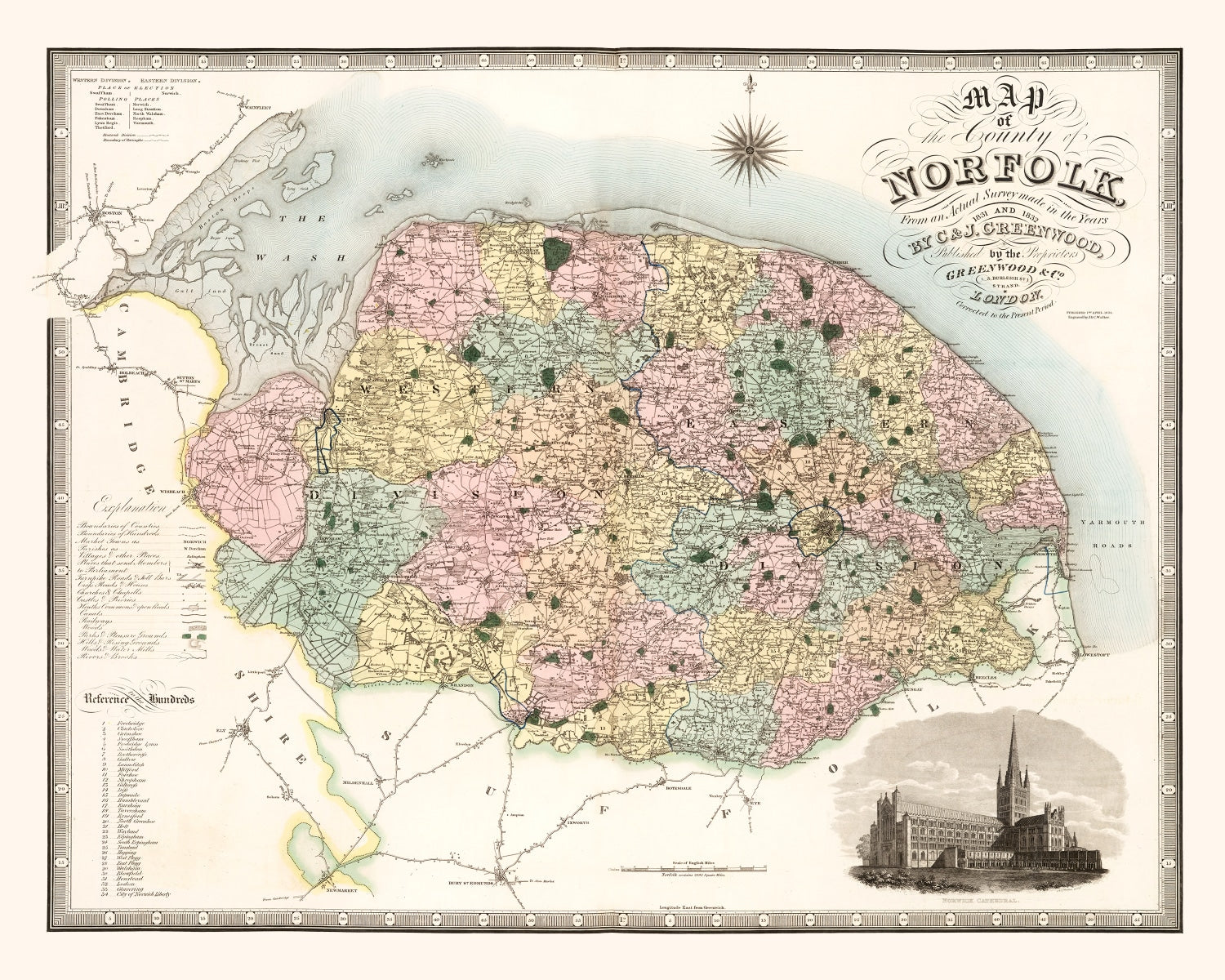 Vintage Map of Norfolk England, 1834