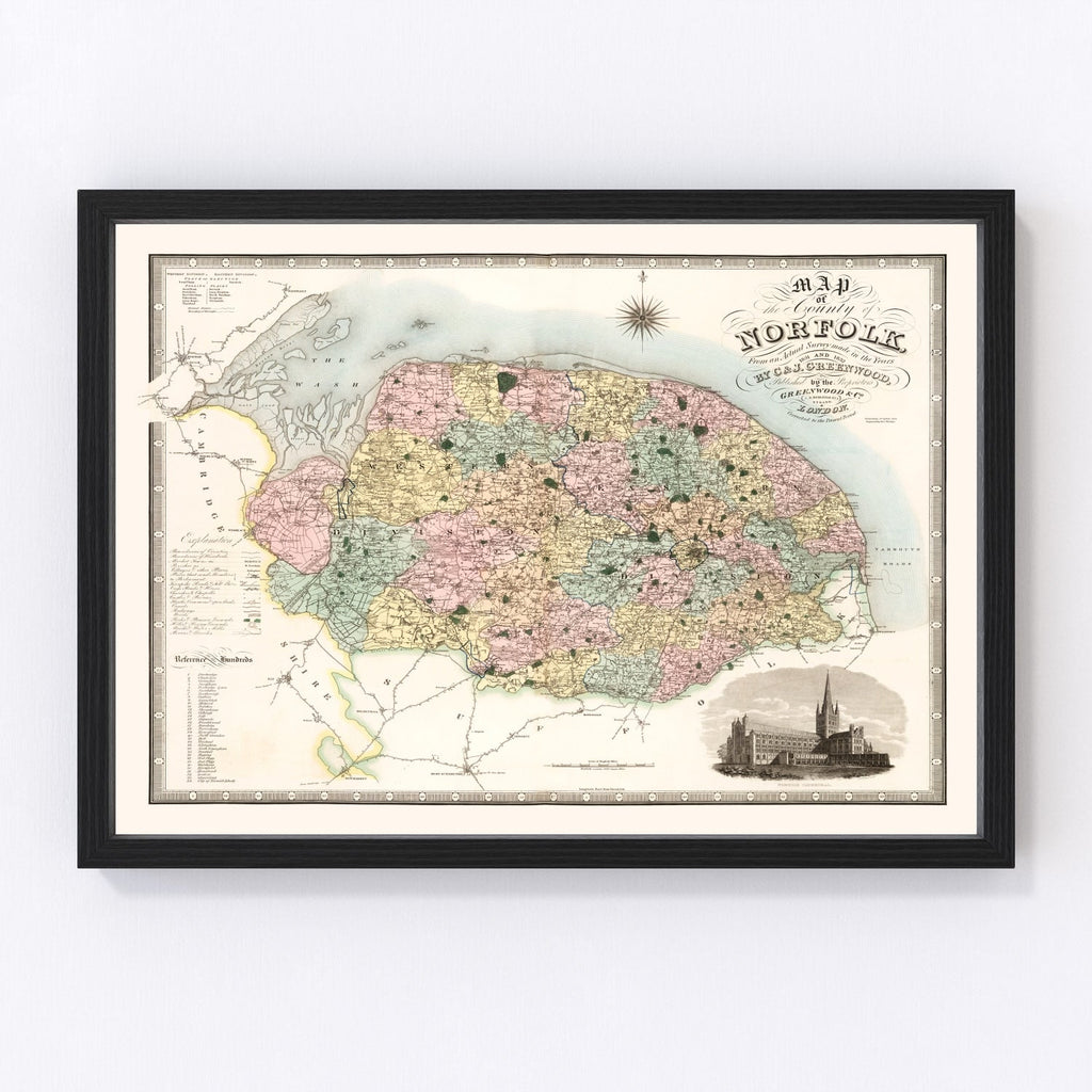 Vintage Map of Norfolk England, 1834