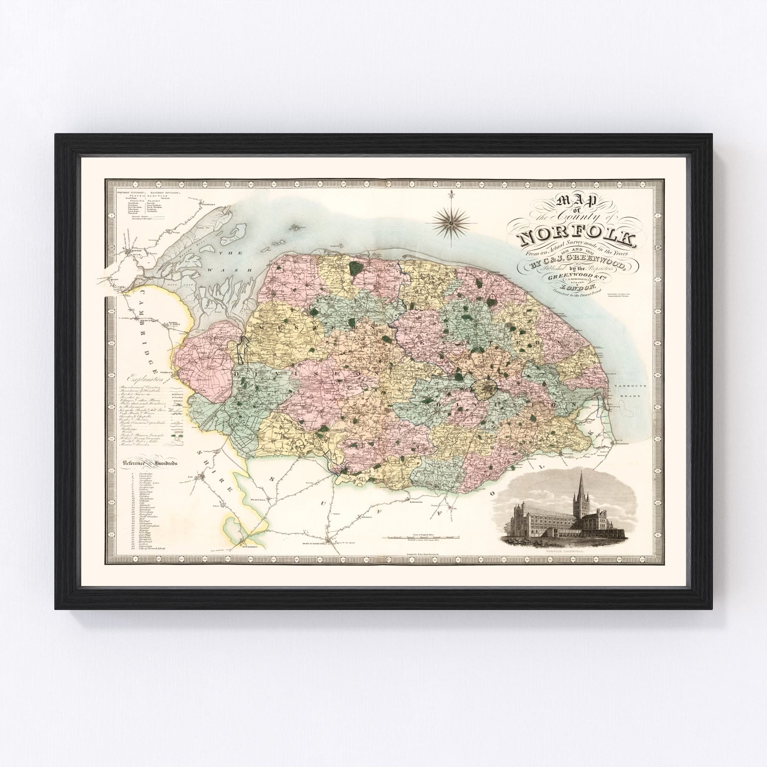 Vintage Map of Norfolk England, 1834